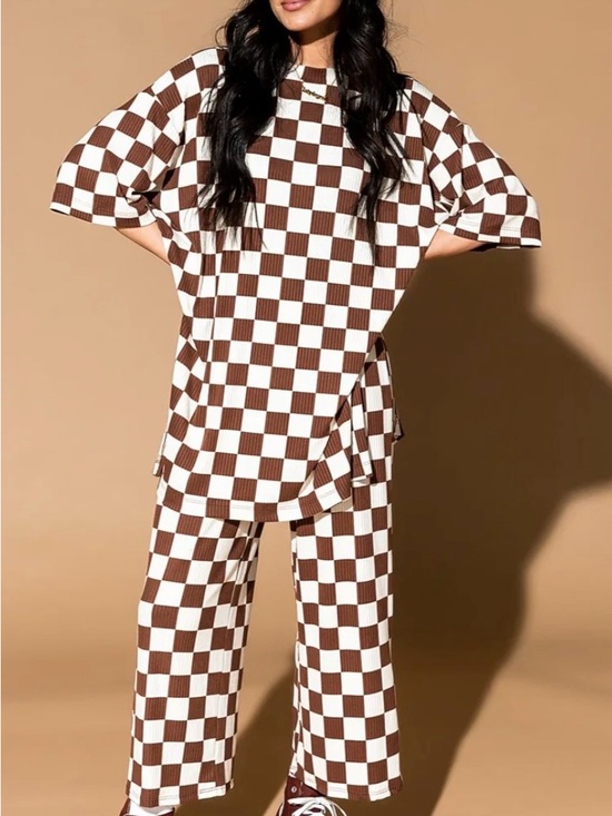 Dressed in LALA Pants - Dressed in LALA Lex Ribbed Checkerboard Playsuit in Cookie Dough size L